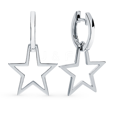 Simple 925 Sterling Silver Star Hoop Earrings BO3781-1
