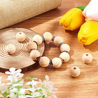 52 Pcs 26 Styles Unfinished Natural Wood European Beads WOOD-SC0001-32-1