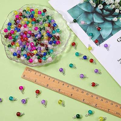 200Pcs 10 Colors Crackle Glass Pendants PALLOY-SW0018-01-1