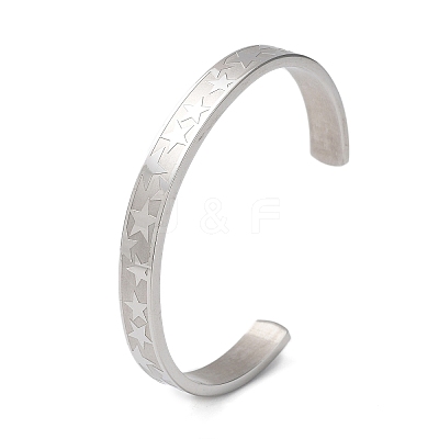 Non-Tarnish 304 Stainless Steel Star Cuff Bangles BJEW-F464-P-02-1