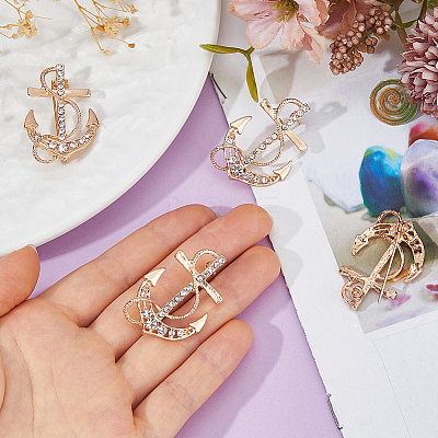 6Pcs Anchor Alloy Rhinestone Lapel Pins for Backpack Clothes JEWB-FH0002-73KCG-1