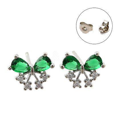 Brass Micro Pave Cubic Zirconia Stud Earrings EJEW-M103-09P-1