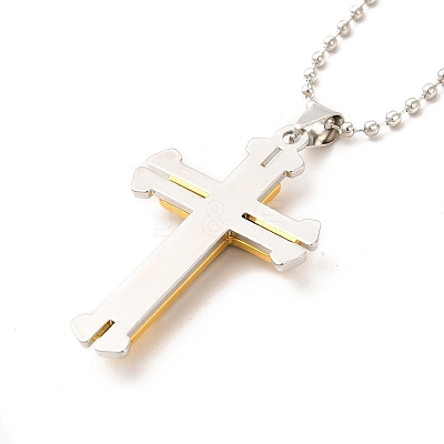 Alloy Cross Pandant Necklace with Ball Chains NJEW-K245-001C-1