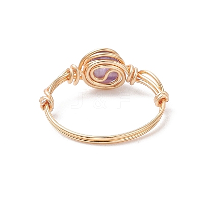 Copper Wire Wrapped Natural Gemstone Braided Bead Finger Rings for Women RJEW-JR00940-1