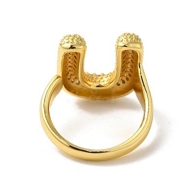 Letter Brass Micro Pave Clear Cubic Zirconia Open Cuff Ring for Women RJEW-N046-03U-G-1