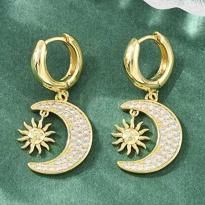Brass Micro Pave Cubic Zirconia Hoop Dangle Earrings KK-CBA8324-05B-G-1