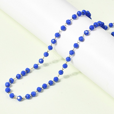 304 Stainless Steel with Glass Faceted Rondelle Bead Handmade Link Chain Birth Stone Necklaces for Women NJEW-G195-01G-11-1