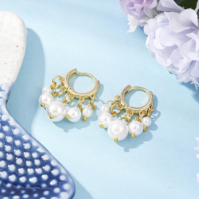 Round Shell Pearl Beaded Chandelier Earrings EJEW-JE06354-1