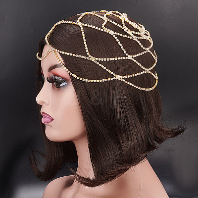 Rhinestone Mesh Headpiece Cap AJEW-WH0413-82A-1