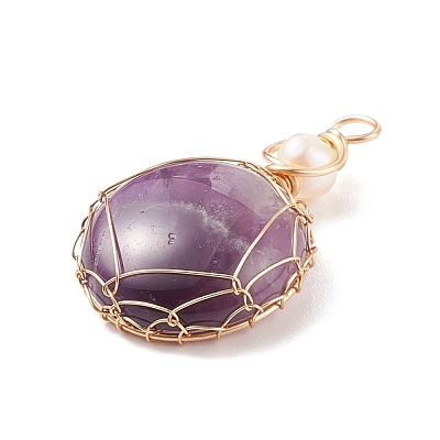 Natural Amethyst Pendants PALLOY-JF01556-01-1