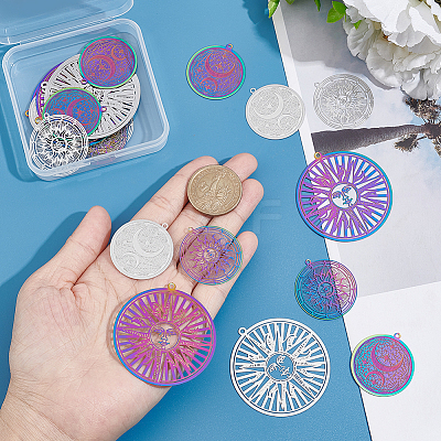 24Pcs 6 Style Ion Plating(IP) 201 & 304 Stainless Steel Filigree Pendants STAS-UN0042-06-1