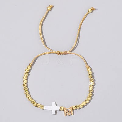 Brass Round Bead Braided Bead Bracelets VB3830-13-1