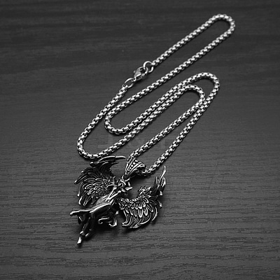 304 Stainless Steel Goddess with Angel Wings Pendant Necklaces for Men Women WG939A7-01-1