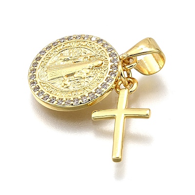 Rack Plating Brass Micro Pave Cubic Zirconia Pendants X-KK-K401-74G-1