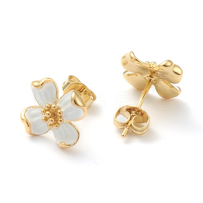 Brass Enamel Stud Earrings EJEW-J101-22G-01-1