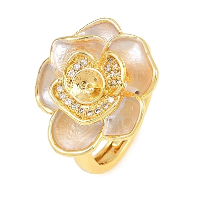 Flower Brass Micro Pave Cubic Zirconia & Enamel Cuff Ring Settings KK-CBAC351-06G-04-1