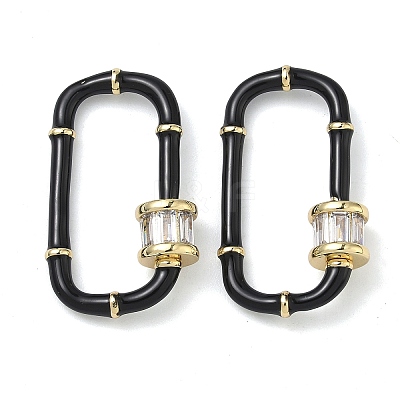 Oval Brass Micro Pave Clear Cubic Zirconia Locking Carabiner KK-H256-01G-1