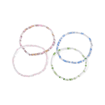 4Pcs 4 Color Glass Round Beaded Stretch Bracelets Set BJEW-JB09701-S-1