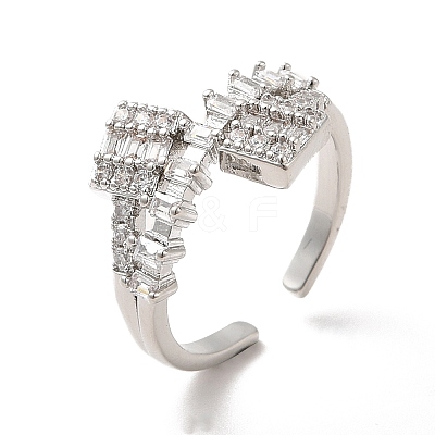 Clear Cubic Zirconia Rectangle Open Cuff Ring RJEW-C041-08P-1