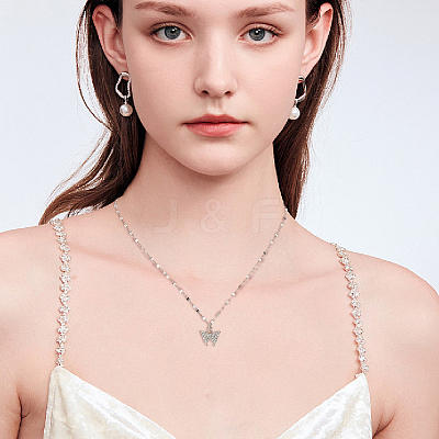 2Pcs 2 Colors Crystal Rhinestone Butterfly Pendant Necklaces Set with Alloy Dapped Chains for Women NJEW-AN0001-67-1