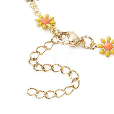 Brass Enamel Daisy Flower Link Chain Bracelet Making AJEW-JB01438-02-1