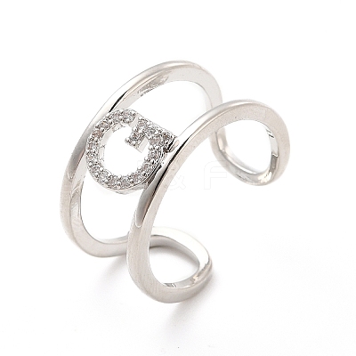 Clear Cubic Zirconia Initial Letter Open Cuff Ring RJEW-A012-01P-G-1