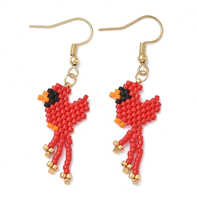304 Stainless Steel MIYUKI Glass Seed Beads Bird Dangle Earrings EJEW-MZ00555-01-1