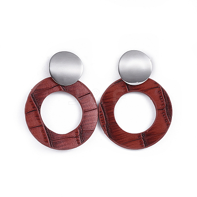 PU Leather Dangle Stud Earrings EJEW-JE03294-02-1
