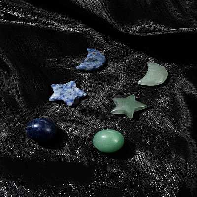 Natural Gemstone Healing Moon & Star & Round Ornaments AJEW-FS0001-12A-1