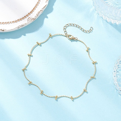 Brass Curved Bar Link Chains with Round Ball Charms Anklets for Women AJEW-AN00713-1