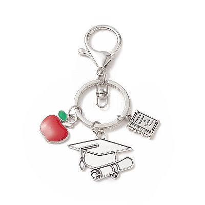 Tibetan Style Alloy Doctor Hat & Book Pendant Keychain with Apple Resin Charms KEYC-TA00006-1