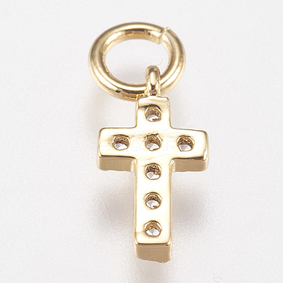 Brass Micro Pave Cubic Zirconia Tiny Cross Charms ZIRC-E147-62G-1