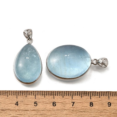 2Pcs Natural Aquamarine Pendants G-Z078-02P-1