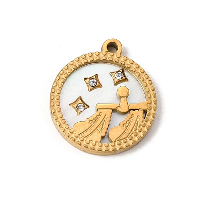 12 Constellations 304 Stainless Steel & Natural Shell & Rhinestone Pendants SA-CBAA9A2-06G-02-1