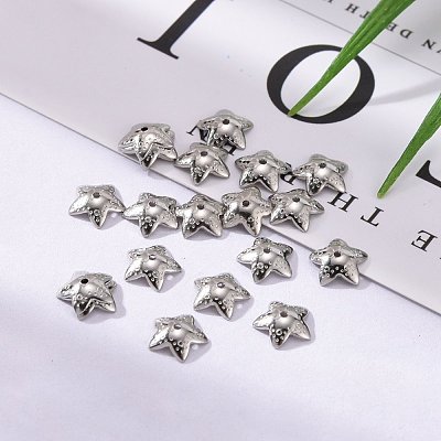 Tarnish Resistant 5-Petal Flower Smooth Surface 304 Stainless Steel Bead Caps STAS-R065-53-1