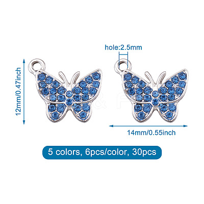 30Pcs 5 Colors Zinc Alloy Butterfly Jewelry Charms FIND-TA0001-61-1