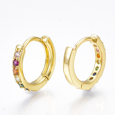 Brass Micro Pave Cubic Zirconia Huggie Hoop Earrings X-EJEW-S201-40G-1