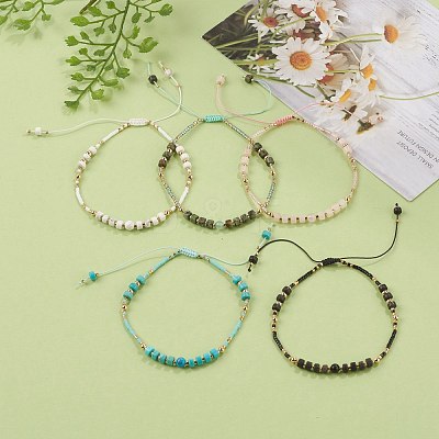 Adjustable Nylon Thread Braided Bead Bracelets BJEW-JB05504-1