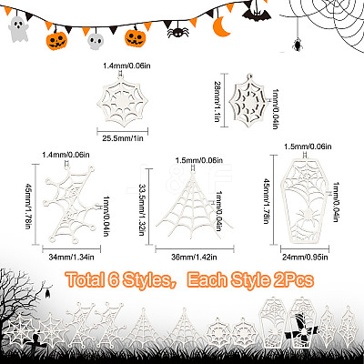 12Pcs 6 Style 201 Stainless Steel Pendants STAS-SC0004-98-1