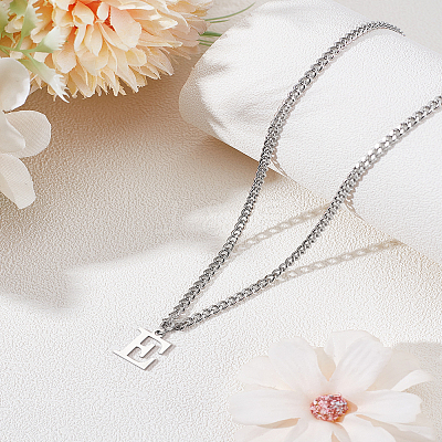 1Pc 304 Stainless Steel Letter Pendant Necklaces NJEW-LP0001-33E-P-1