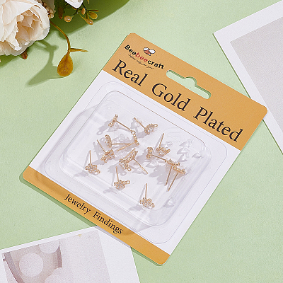 18Pcs 3 Styles Brass Pave Clear Cubic Zirconia Stud Earring Findings KK-BBC0023-14-1