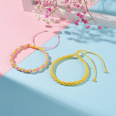 2Pcs 2 Colors Peach Blossom Braided Cord Bracelet BJEW-JB07610-01-1