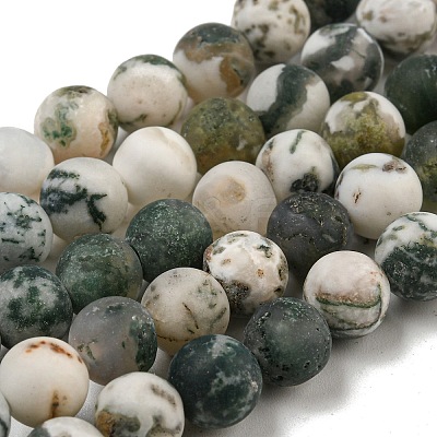 Natural Tree Agate Frosted Agate Round Gemstone Beads Strands X-G-O151-01-8mm-1