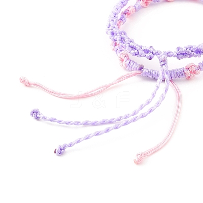 2Pcs 2 Colors Peach Blossom Braided Cord Bracelet BJEW-JB07610-05-1