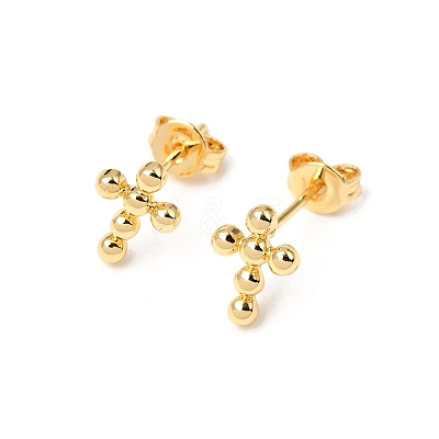 Brass Cross Stud Earrings EJEW-A135-18G-1