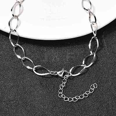 304 Stainless Steel Teardrop Link Chain Necklaces for Women Men NJEW-A058-02P-1