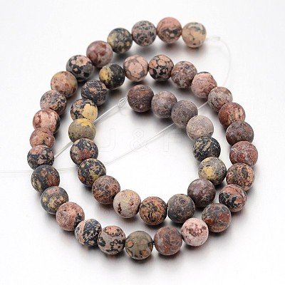 Frosted Round Natural Leopard Skin Jasper Bead Strands G-J338-07-6mm-1