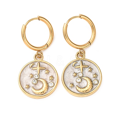 304 Stainless Steel Rhinestone Dangle Hoop Earrings for Women EJEW-F417-01G-01-1