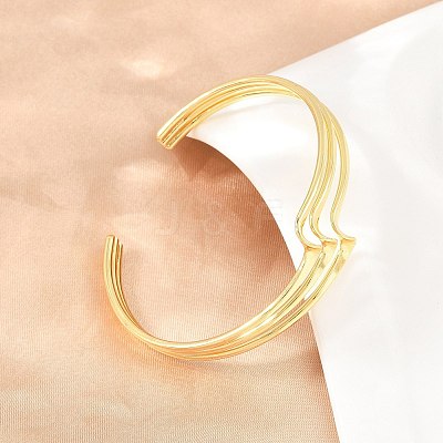 Brass 3 Wavy Line Open Cuff Bangles for Women KK-CBA5A76-02G-1