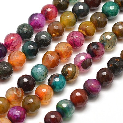 Dyed Natural Agate Faceted Round Beads Strands G-E268-22-1